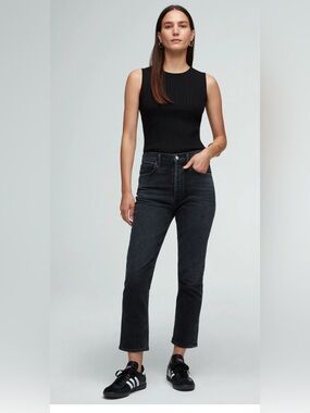 Agolde Riley Crop Jeans in Washed Black Organic Cotton Straight Leg , size 27